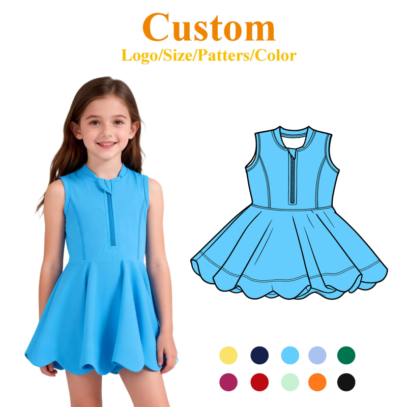 QinQin Premium Kids Yoga Dress 80% Nylon 20% Elastane Sleeveless Ruffle Hem Girls Active Dance Dress