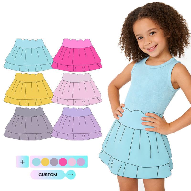 QinQin Girls Sports Girls Yoga High Stretch Double Layer Skirt Built in Shorts Toddler Girl Scallop 2-layer Cake Tennis Skirt