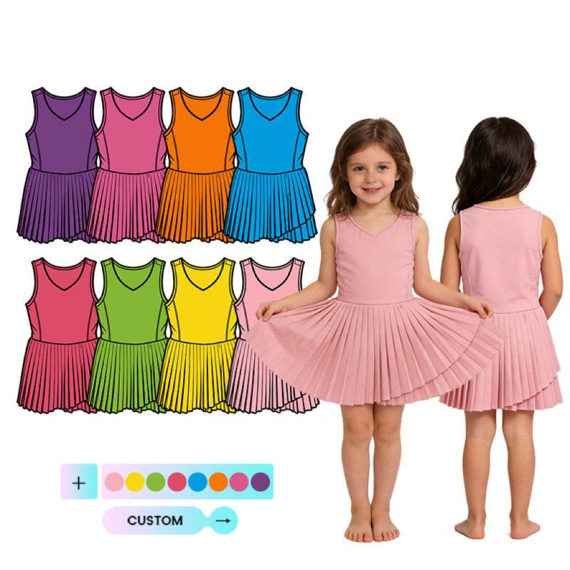 QinQin Girls Athletic Wear V-neck Style OEM ODM Dress Premium Soft Tulle Spaghetti Strap Slim Fit Custom Logo Print Fashion Dress