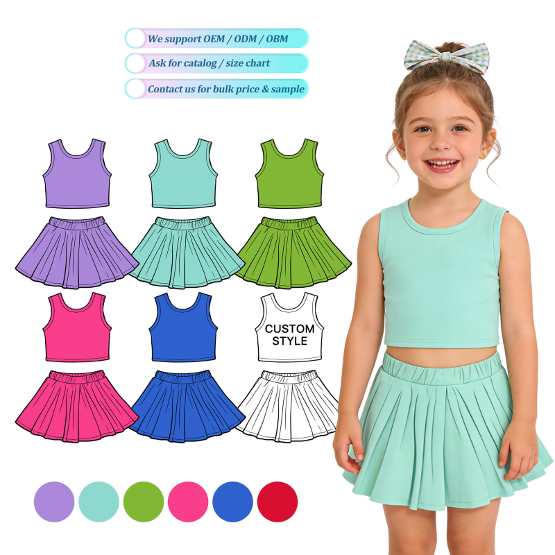 QinQin Girls Athletic Wear New Design Kids Sport Clothes Elastic Waistband Plain Color UPF 50+ Yoga Girls Clothing Sets