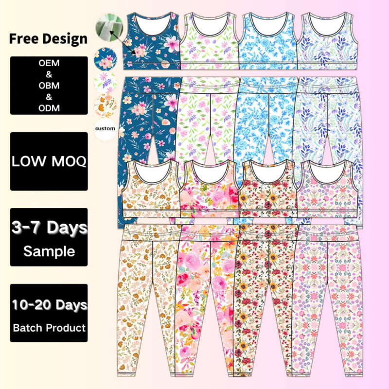 QinQin Quick Dry Scrunch Butt Legging Breathable Elastic Waist Vest Pants Set with Pattern Yoga Set Activewear for Kids Girl