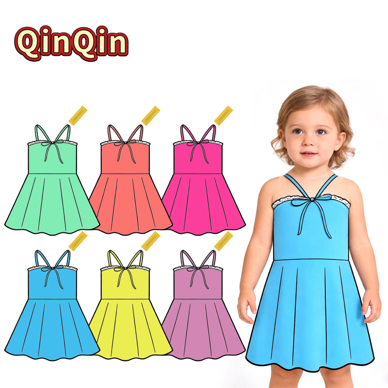 Color Matching and Pattern Girl Dress + Shorts Baby Teen Athletic Boutique Clothing Set Kids Activewear 2pcs Outfit