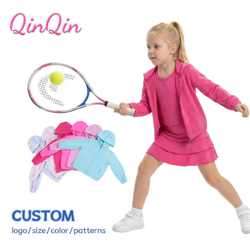 QinQin Girls Yoga Sports Set Long Sleeve Zipper Slim Jacket Thumb Holes Leggings Dance Small Batch Custom