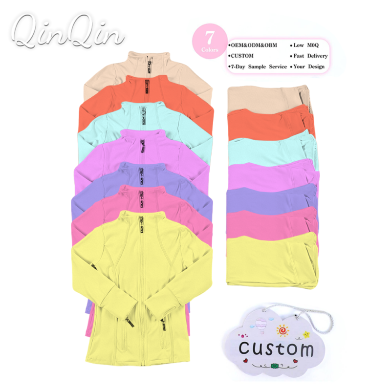 Girls Sports Nylon Sportswear Set Kids Girls Yoga Sets Custom 2 Piece Active Wear Sports Jacket Micro Flared Pants Set