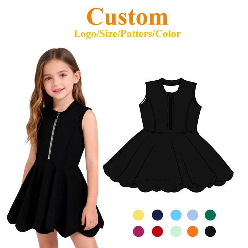 QinQin Fashion Design Baby Kids Sportswear Yoga Custom Sport Dress Soild Color Sports Girl Clothes Dress
