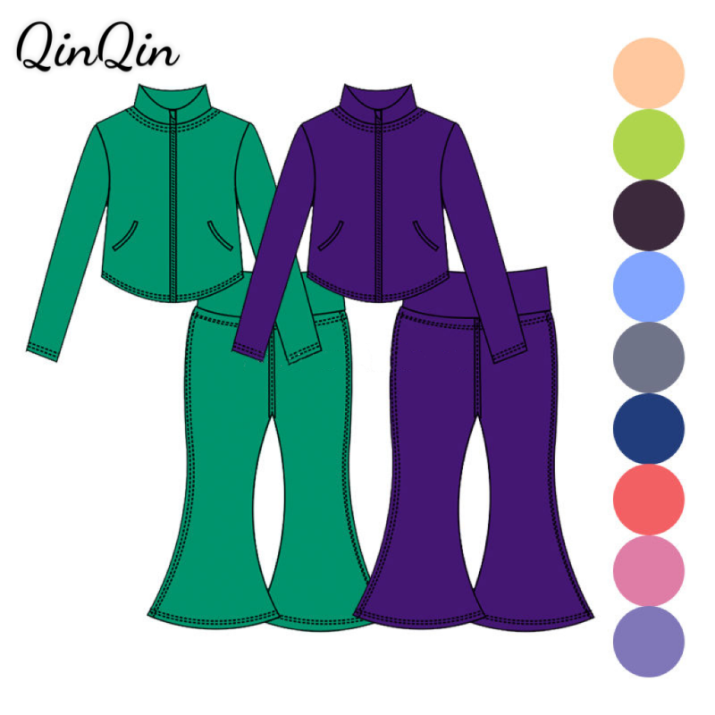 Two Pieces Yoga Set Zip up Jacket High Waist Pants Workout Clothes Girl's Gym Athletic Clothing