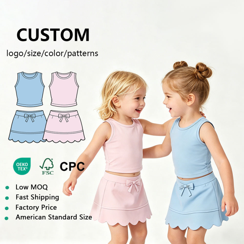 Wholesale New Design Bows Printed Kids Sportswear Outfit New Design Casual Yoga Workout Wear Solid Color Gym Clothing Set