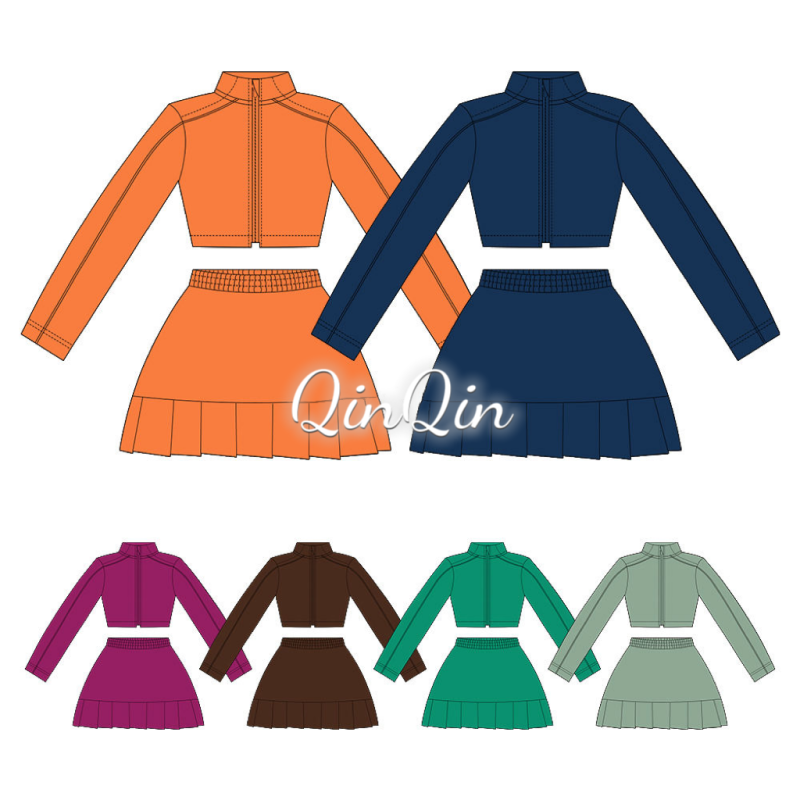 Kids Workout Suit Girls Cropped Jacket & Pleated Skirt Shorts Set for Yoga Gym and Athletic Sports Wear