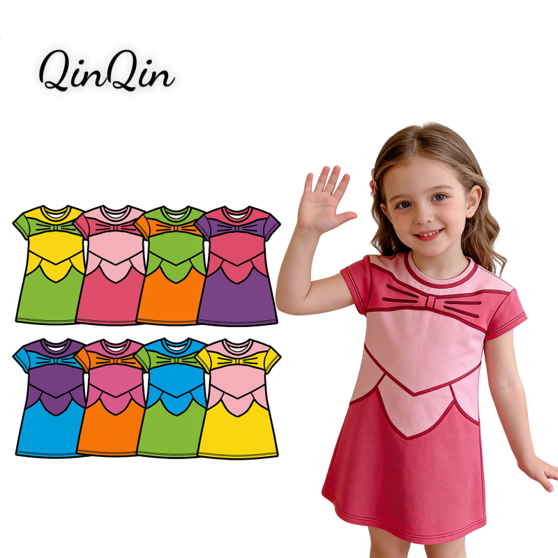 Girl Clothes Sports Dress Short Sleeve Color Block Built-In Shorts Tennis Style Small Batch Custom