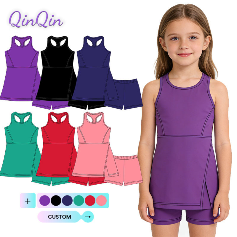 QinQin Children Girls Sports Athletic Wear Clothes Kid Activewear Gym Bra and Fitness Wear Leggings Custom Colors Clothing Set
