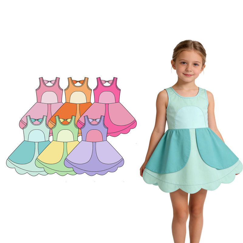 QinQin Girls Yoga Dress Active Wear Kids Sleeveless Performance Party Custom Design Color Kids Dance Wear Summer Sports Dress