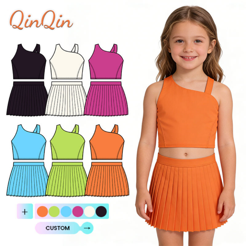 QinQin Girls Sports Kids Yoga Set Custom Gym Fitness & Yoga Wear Girls Dresses Sportswear Tennis Skirt Girls Clothing Sets