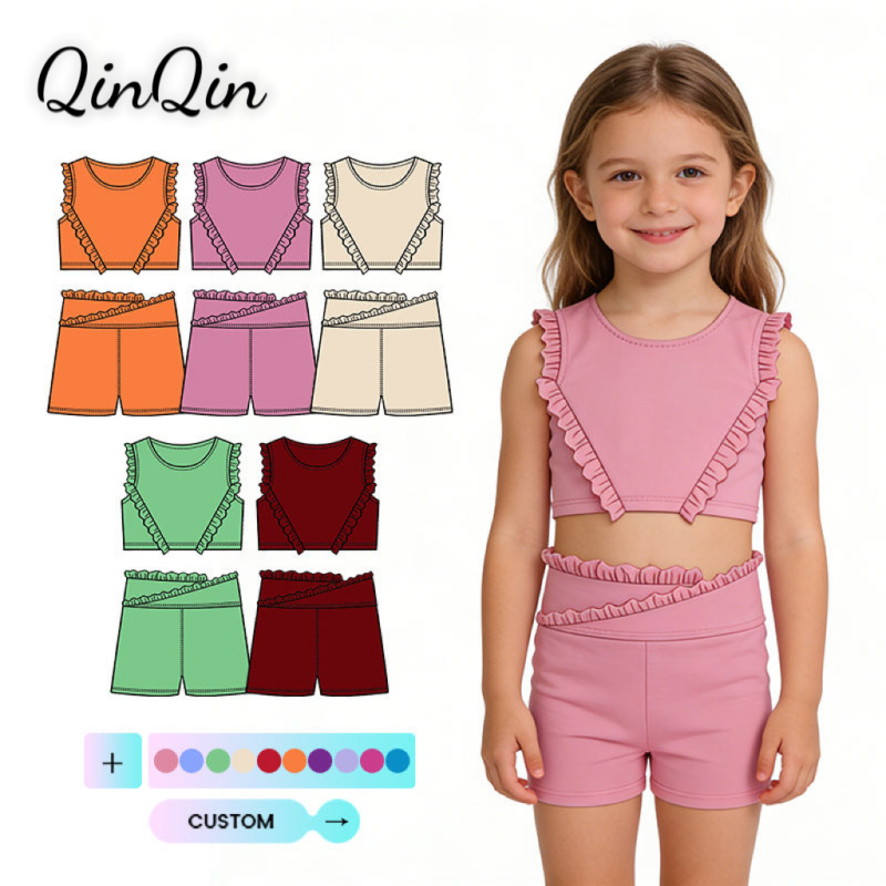 QinQin Comfortable Active Wear Kids Soild Color Girl Yoga Sports Wear Clothes for Nb-12 Children Customized Sport Outfits