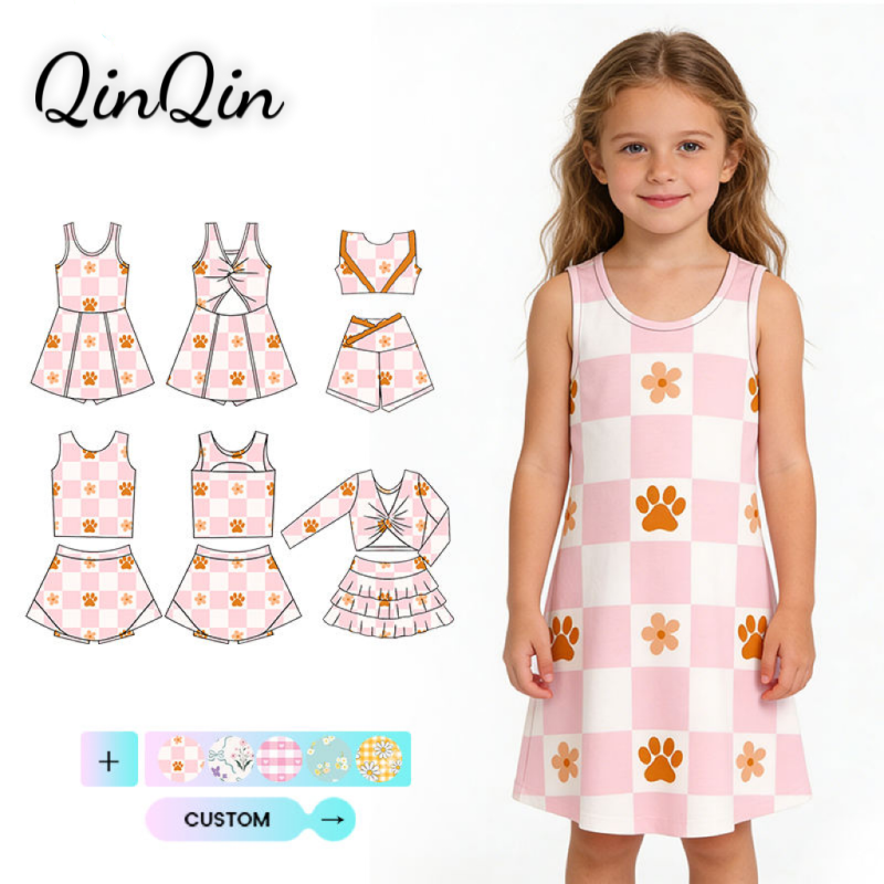 QinQin Girls Sports Custom Pattern Kid Gym Fitness Short Girls Summer Kids Yoga Set Girls Summer Dresses
