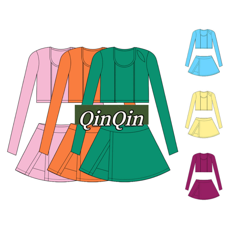 Girls Yoga Set Long Sleeve Crop Top & Skort Outfit 2 Piece Workout Clothes for Kids Fitness Sportswear Girls Clothing Sets