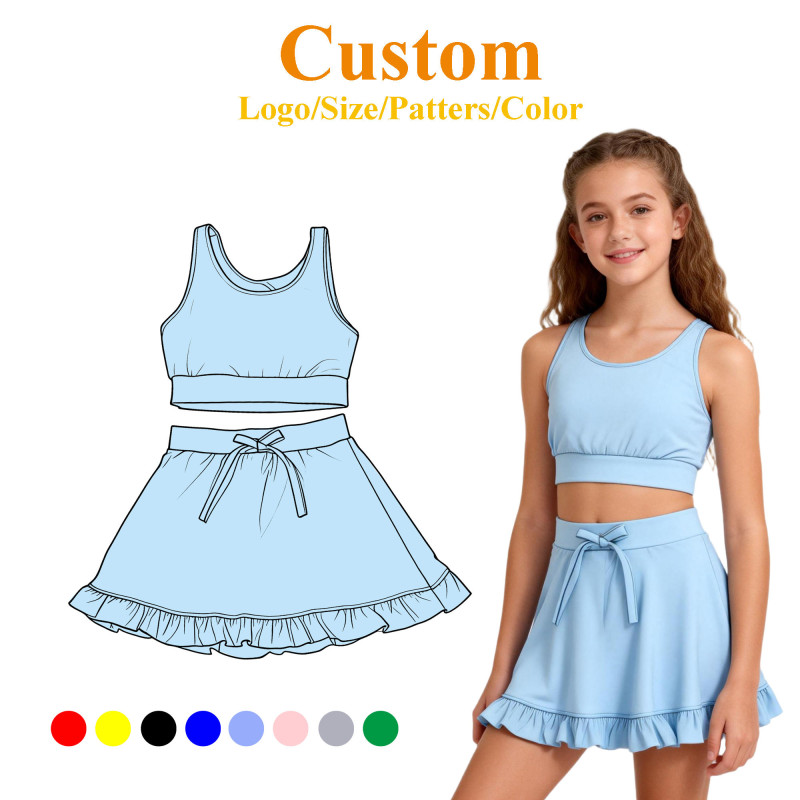 ODM OEM pink Girls' Yoga Set Fashion Style Factory Customization Yoga Clothes T-shirt Short Skirt