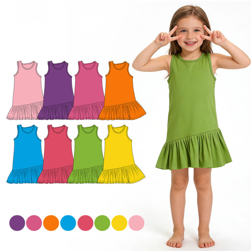 QinQin Wholesale Girls Kids Dress Active Wear Kids New Baby Yoga Sleeveless Yoga Dress Solid Color Girls Summer Tennis Dresses