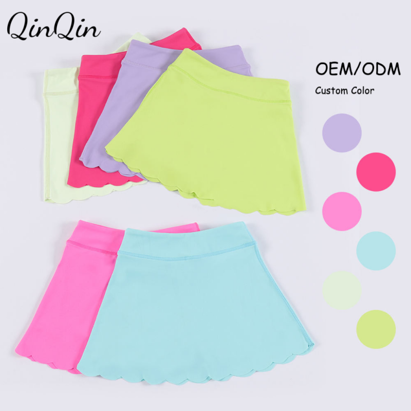 QinQin Customized Color High Quality Girls Yoga Fitness Skirt Wave Line High Waist Outdoor Sports Skirt