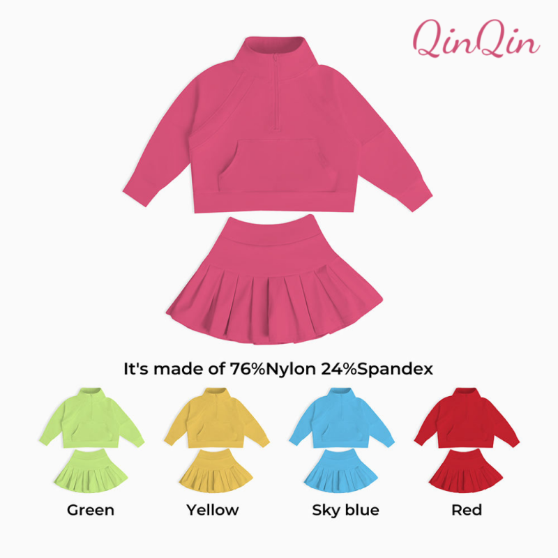 QinQin High Quality Nylon Spandex Girls Sports Activewear Set Youth Athletic Boutique Clothing for Yoga Active Kids