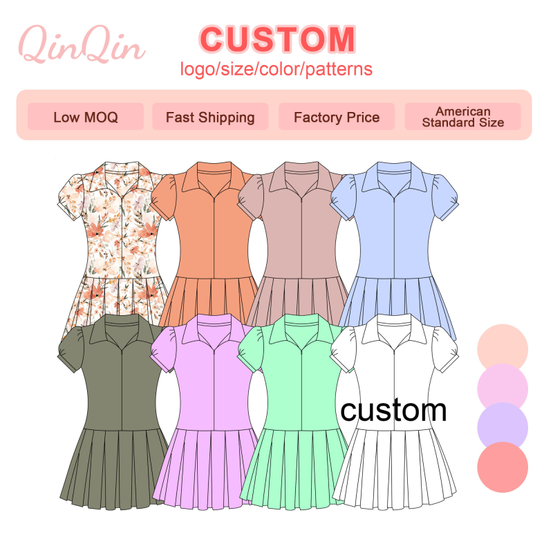 QinQin Custom Girls Yoga Dress Built-in Shorts Kids Summer Outfit OEM Logo Design Low MOQ
