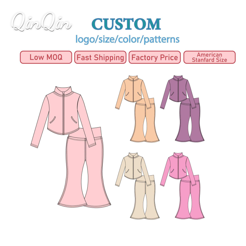 QinQin Custom Clothing Manufacturers Kids Girls Clothing Athletic Wear Sports Clothing Girls Two Piece Sets Custom Yoga Set