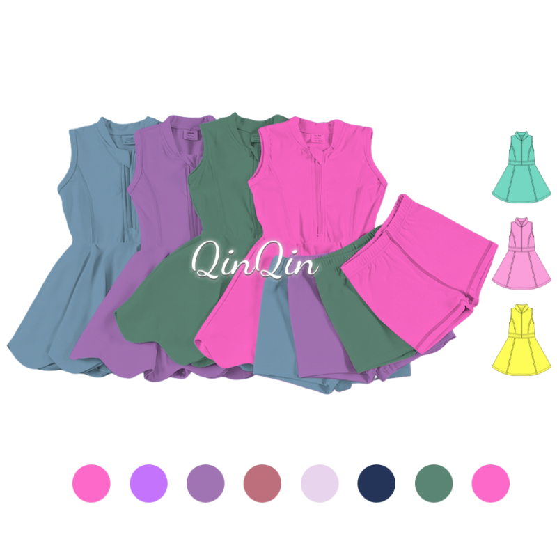 Color Matching and Pattern Girl Dress + Shorts Baby Teen Athletic Boutique Clothing Set Kids Activewear 2pcs Outfit