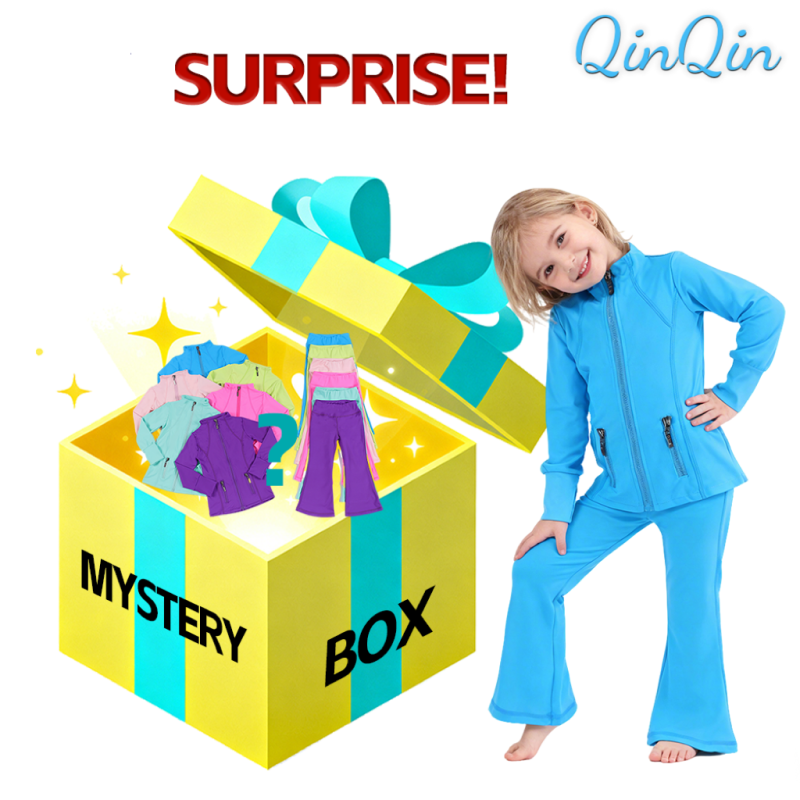 QinQin Girls Trendy Yoga Set Boutique Mystery Box Slim Zip Top Long Sleeve Flared Tight Pants