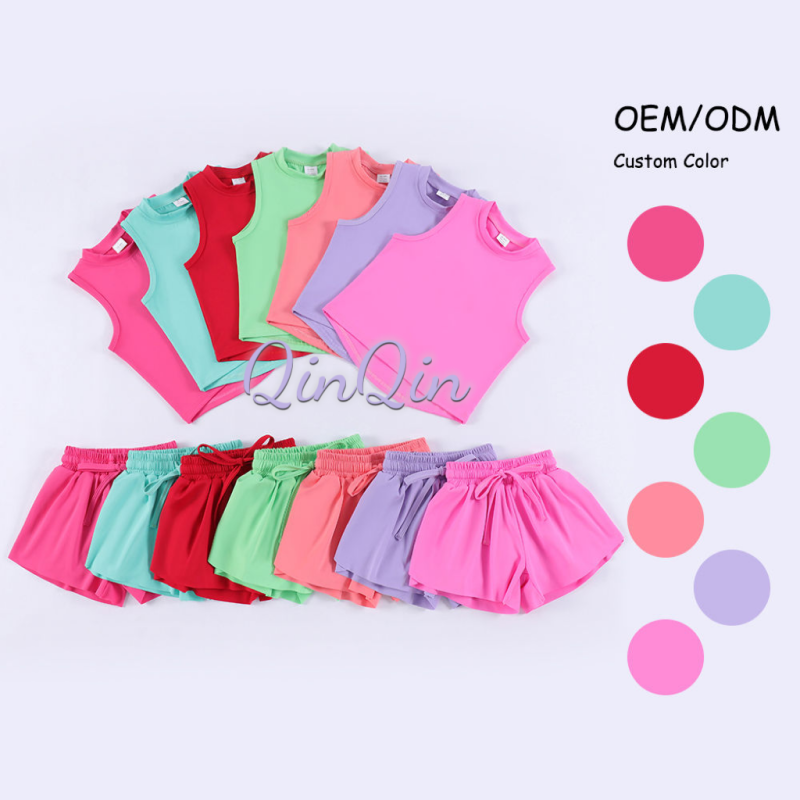 Girls Hot New Yoga Set Solid Color Sleeveless Tank Double Layer Shorts High Elasticity Custom Design