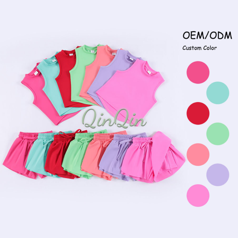Girls Active Yoga Set Sleeveless Tank Double Layer Shorts High Elasticity Summer Custom Logo Hot New Design