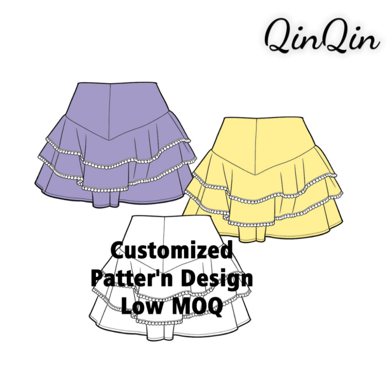 Girls Yoga Skirt Multi Layer Ruffle Hem Lace Trim Built-in Shorts Custom Design