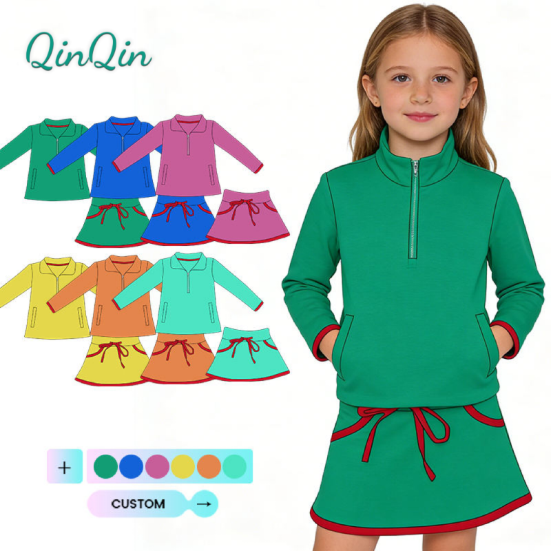 QinQin Fall Winter Yoga Material Active Wear Kids Gym Girls Sports Wear Clothing Sets Customized Girls Gym Sets