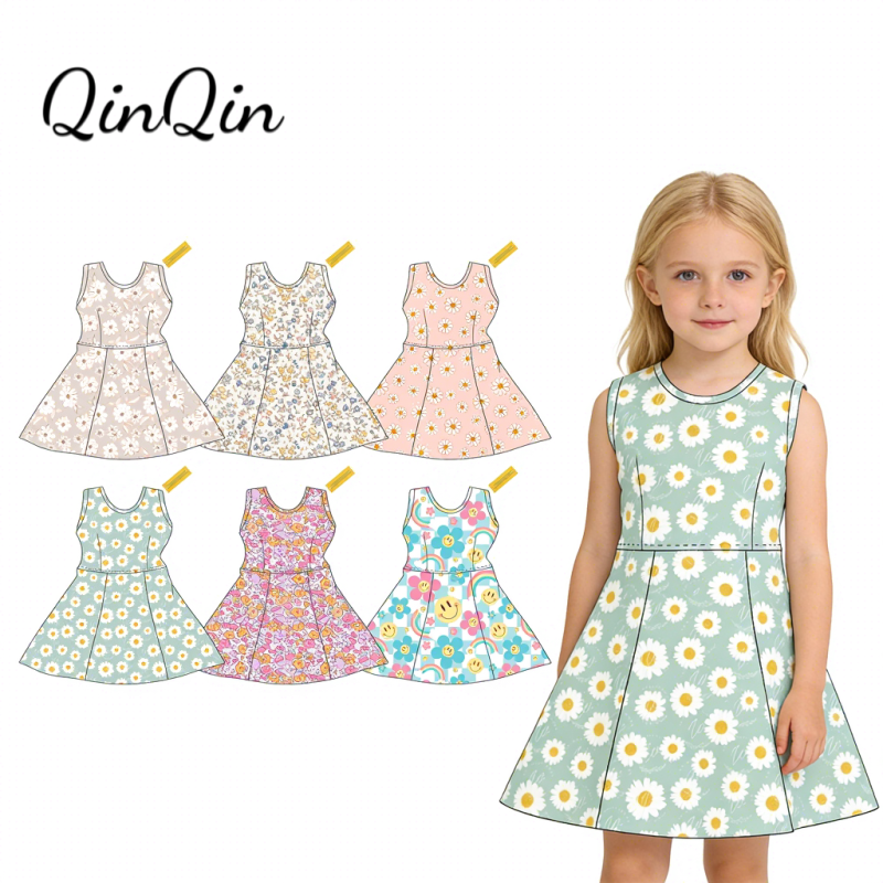 QinQin Gym Girls Sports Fitness Dress Children's Yoga Dress Professional Kids Girls Active Athletic Wear Custom Printed Dresses