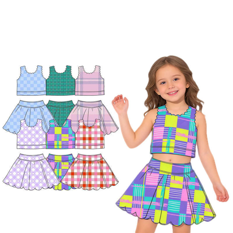 QinQin Kids Sportswear Girls Athletic Wear Gym Two Piece Golf Sets Custom Wholesale Girl Child Summer Sleeveless Yoga Set