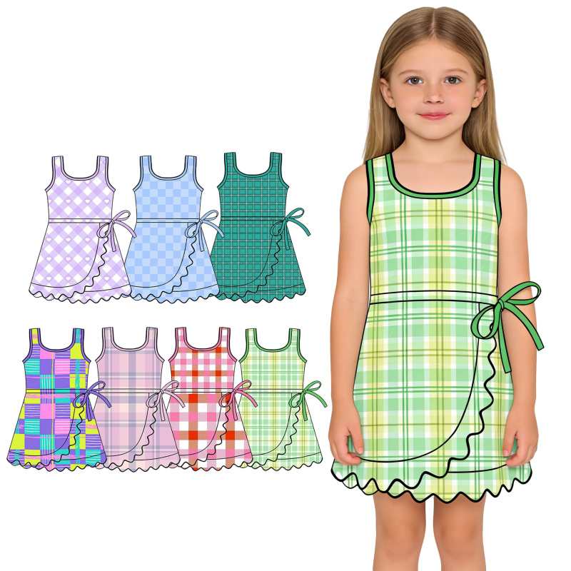 QinQin Custom Baby Girl Active Wear Kids Summer Printed Bows Softball Sleeveless Yoga Dress Wholesale Sports Dress