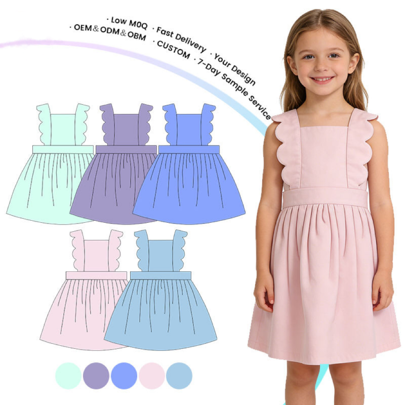 QinQin Girls Kids Dress Custom Children's Clothing Girls Wholesale Sleeveless Girls Scallop A-line Dress
