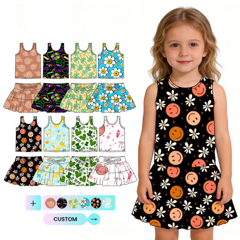 QinQin Girls Sports Custom LOGO Suit Kids Yoga Sets Lovely Teen Girls 2 Pcs Skirts Set Training Running Gym Outfits