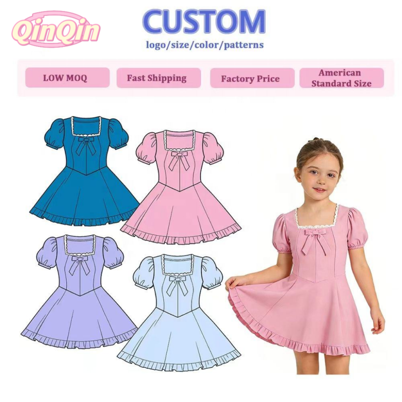 Girls Yoga Dress High Quality Square Neck Lace Bow Dress Built in Shorts Custom Supported Premium Active Wear