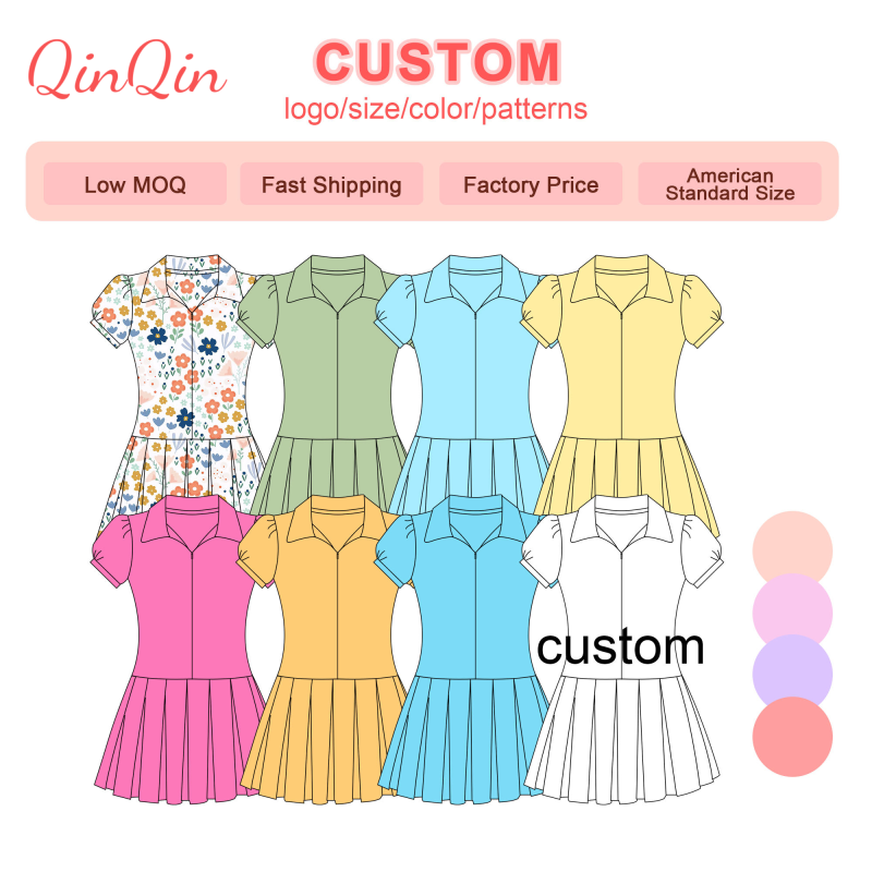 QinQin Girls Yoga Dress Short Sleeve Collar Design with Built in Shorts Fitted for Performance and Gym Custom