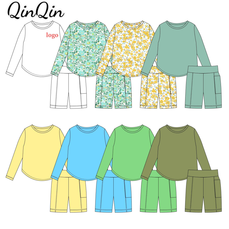 QinQin Girls Solid Color Yoga Set with Flared Hem | Loose Fit Long Sleeve Top & Pants for Spring Fall Loungewear