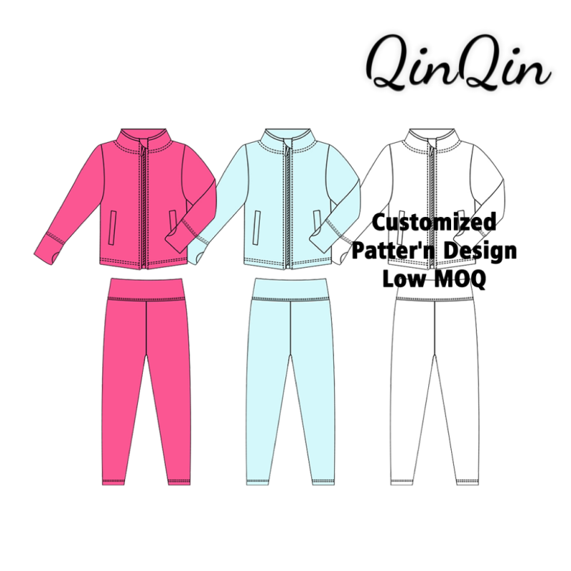 QinQin Girls Multi Scene Yoga Set Long Sleeve Zipper Jacket Thumb Holes Leggings Sports Small Batch Custom