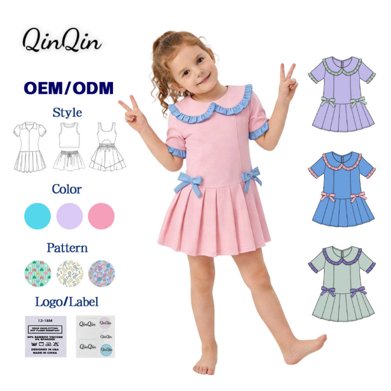 Boutique Girls Yoga Dress Short Sleeve Lace Lapel Bowknot Built in Shorts Small Batch Custom