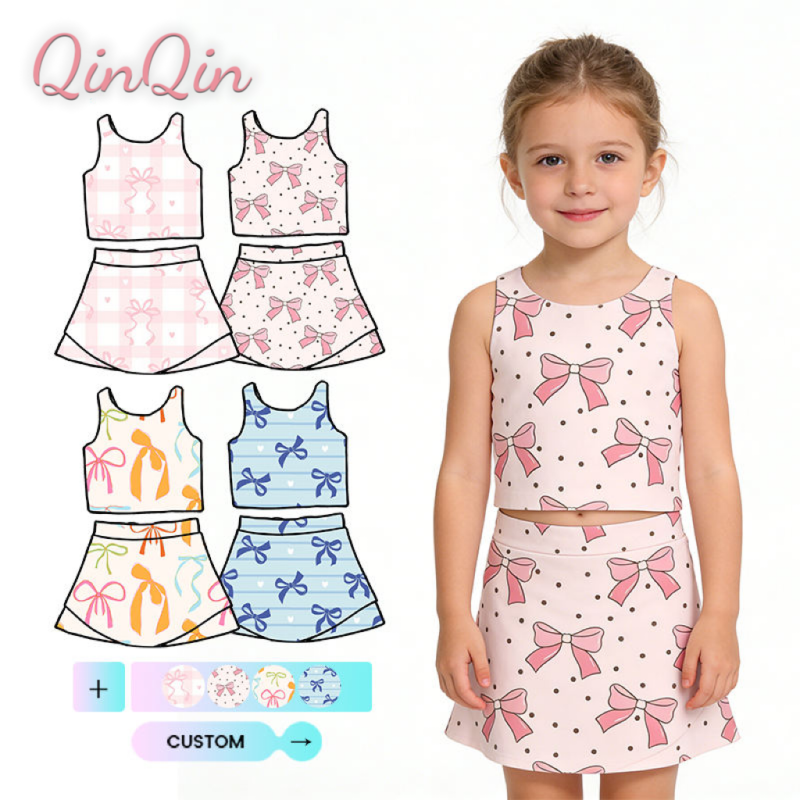 QinQin New Design Girls Sports Custom Girls Summer Training Dancing Tennis Golf Running Quick Dry Workout Clothes Suit