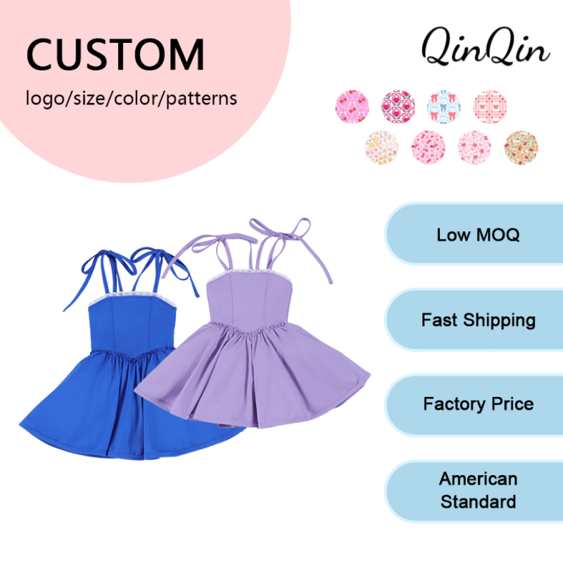 Girls Hot New Yoga Dress Solid Color Camisole Ruffle Organza Built-in Shorts Slim Fit Custom Pattern