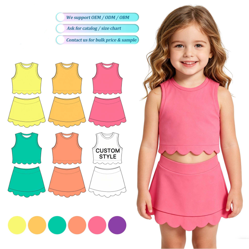 Custom Girls Athletic Wear Summer Kids Yoga Breathable Flexible Active Casual Baby Girls' Yoga Set 2 in 1 Skirts