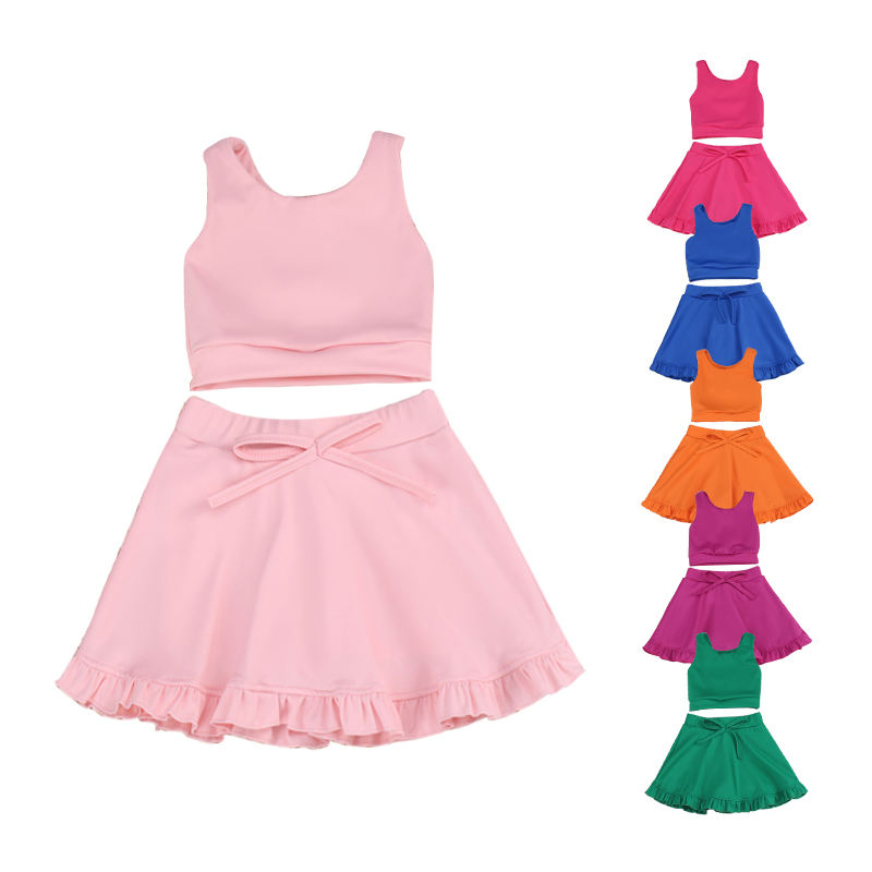 QinQin Girls Sports Solid Color Active Wear Kids Badminton Sportswear Nylon Yoga Clothing Toddler Girls Sports Tennis Set