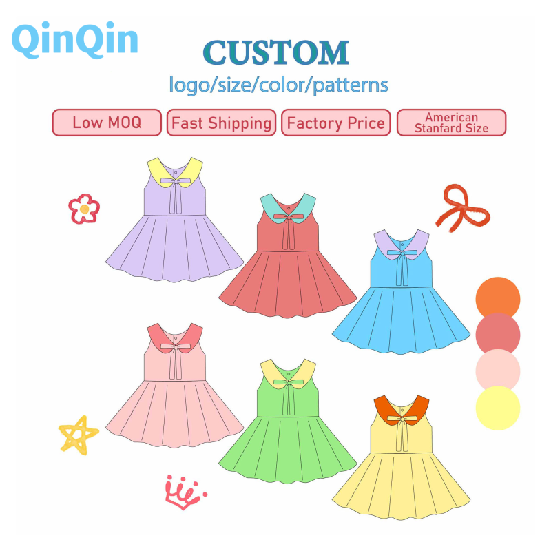 Color Matching and Pattern Girl Dress + Shorts Baby Teen Athletic Boutique Clothing Set Kids Activewear 2pcs Outfit