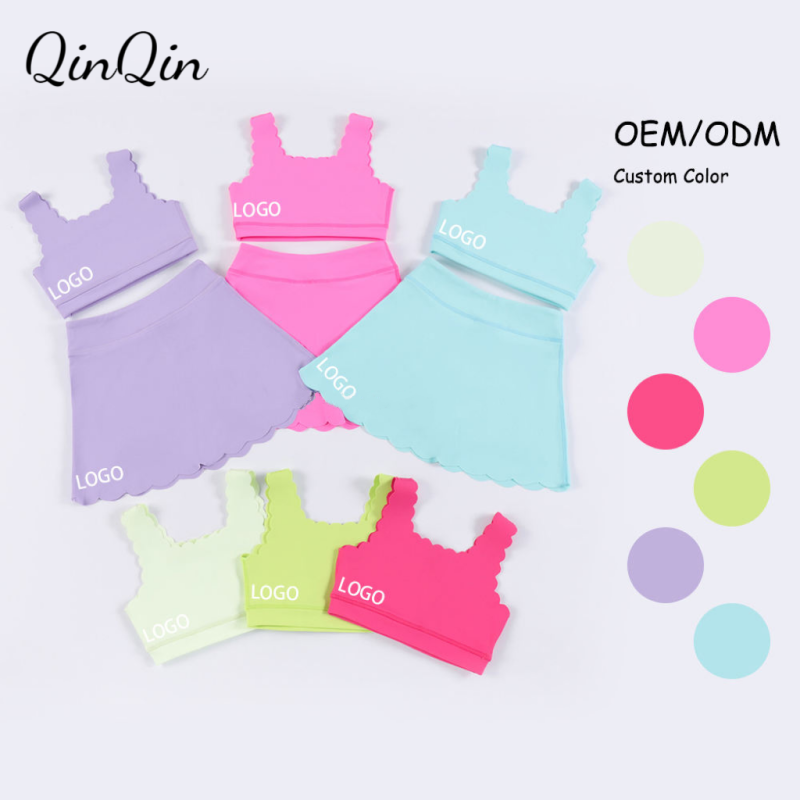 Quickly Dry Soft Girls Yoga Set Custom Logo Cool Style Fitness and Tennis Sleeveless Top + Skirt Pure Color Two-piece Set 2026