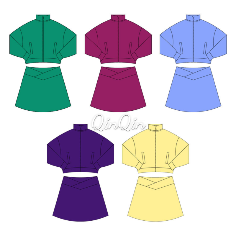 QinQin Girls Athletic Loungewear Set | Breathable Long Sleeve Outfit with Wave Edge Design for Seasonal Wear