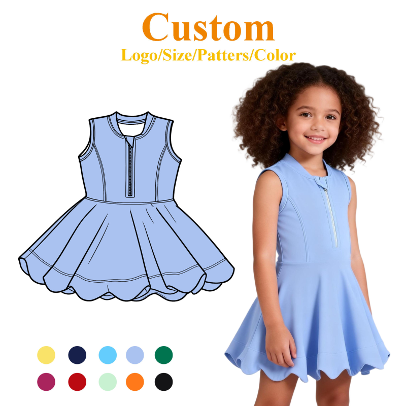 QinQin ODM Children Girls Gym Fitness Yoga Printed Sleeveless Zip Shorts Summer Bamboo Fiber Eco-Friendly Breathable Workout