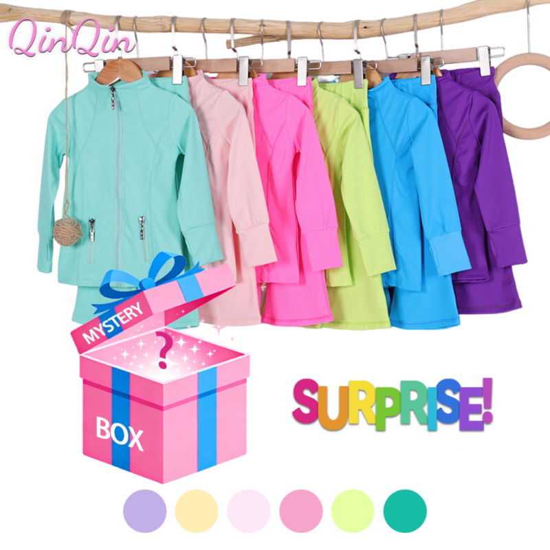 Girls Yoga Sports Set Boutique Mystery Box Slim Zip Top Flared Tight Pants Long Sleeve